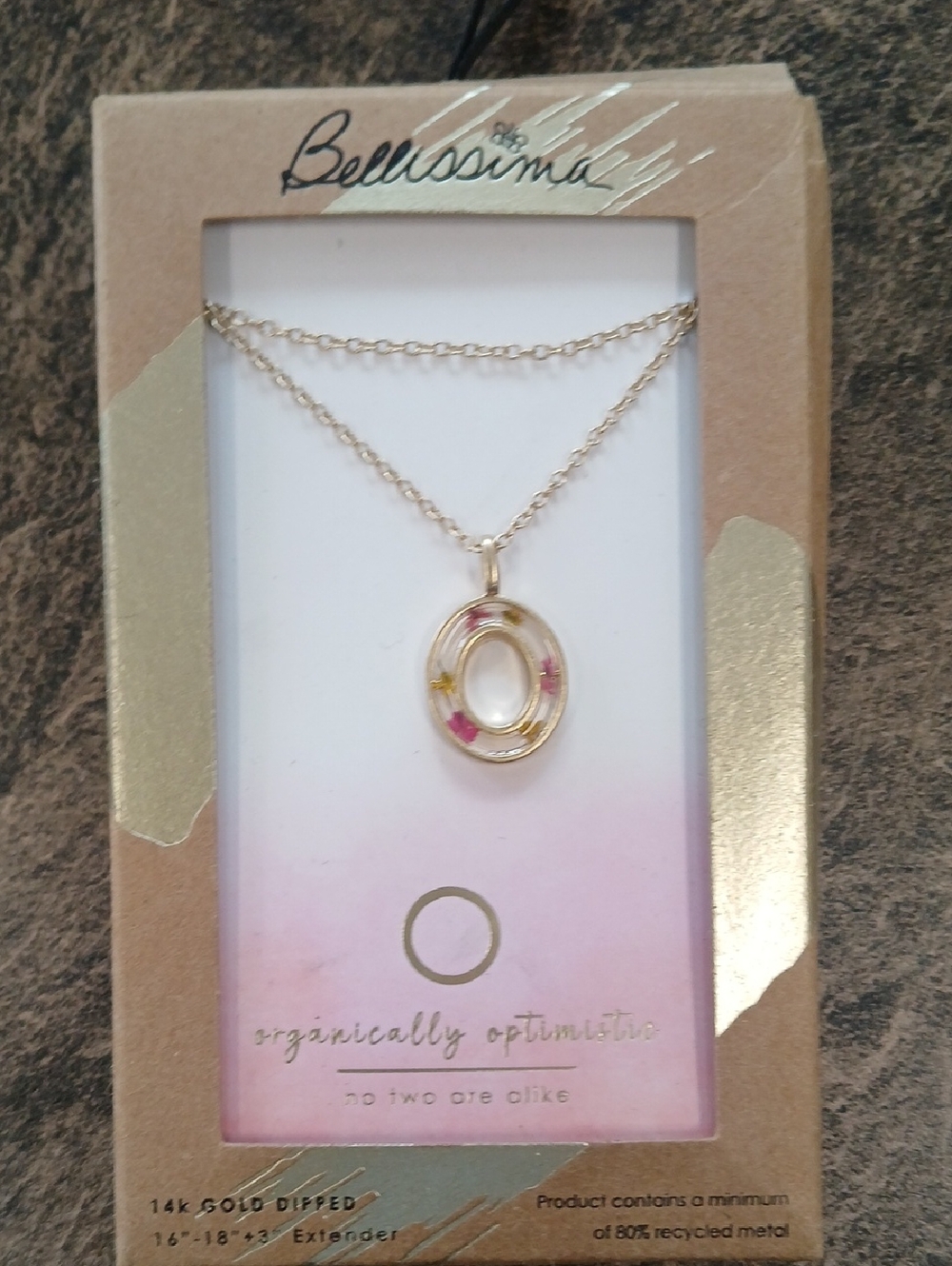 Bellissima Gold-Tone Oval Pendant Necklace with Pink Accents